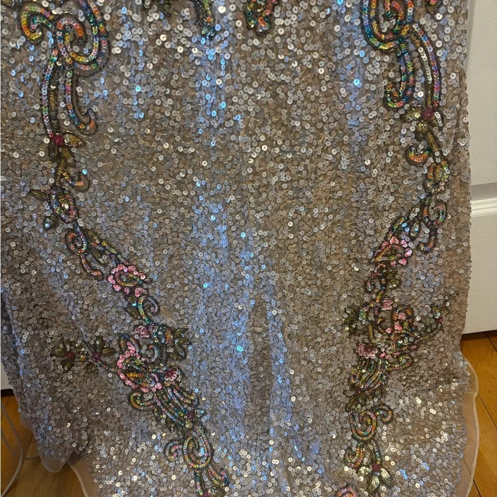 Primavera Couture Silver and Pink Sequin Gown - Picture 6 of 9